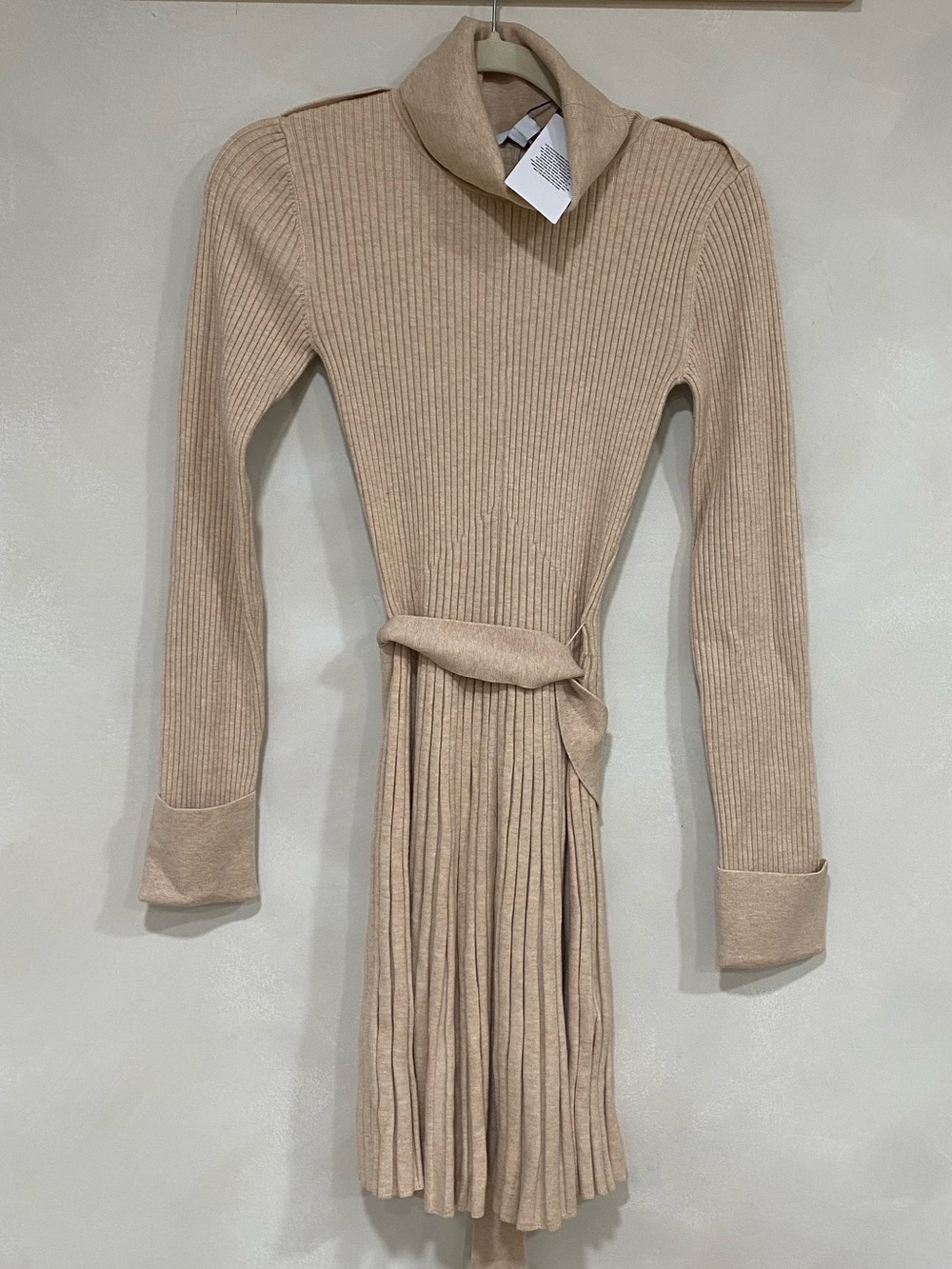 Reiss Vinette Ribbed Turtleneck Midi Sweater Dress Medium Cream Neutral NWT